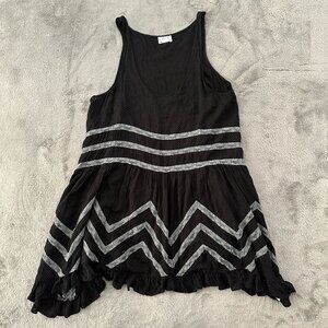 Intimately Free People Voile and Lace Trapeze Slip Dress Black MEDIUM